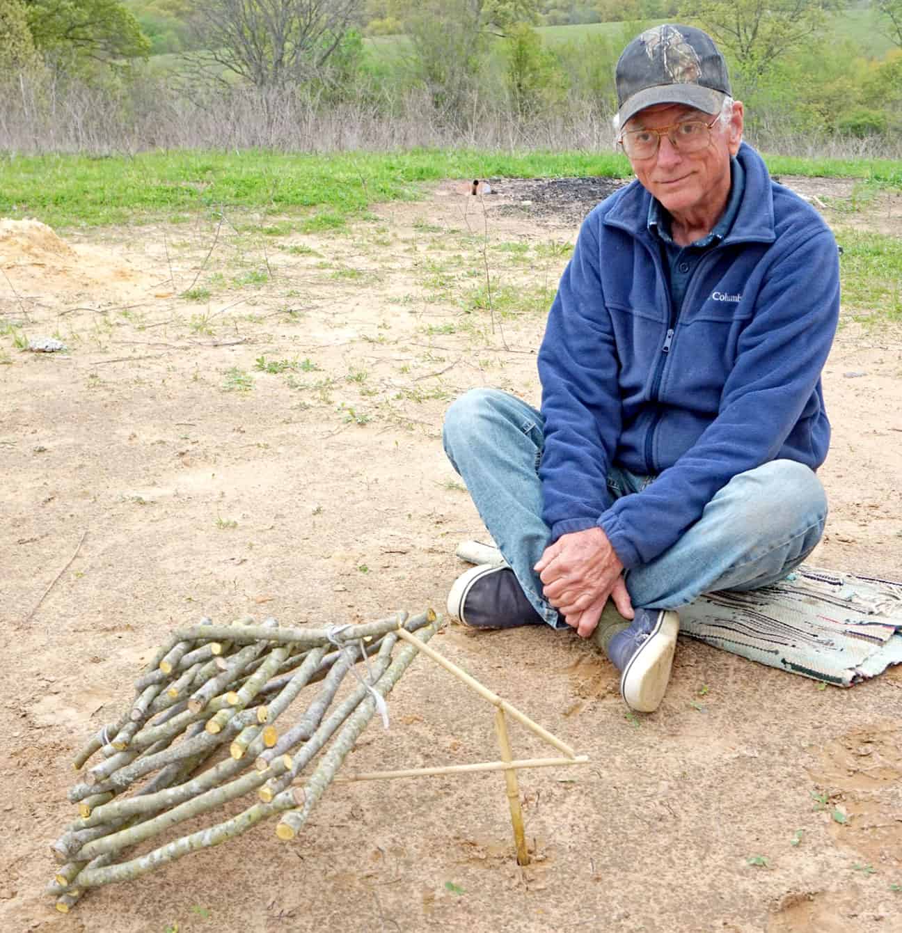 Tom Colvin with Choctaw bird trap