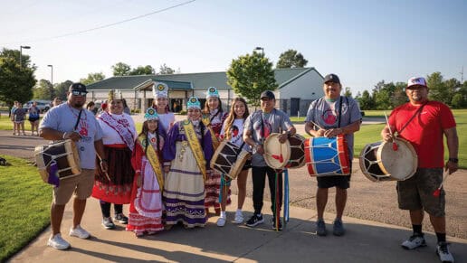 A group of choctaw drummers and princesses at the 2024 MMIW 5K run/walk event