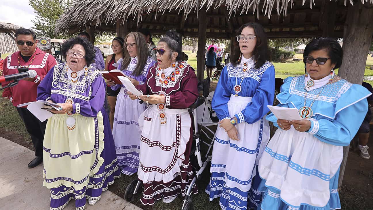 Gospel singers provide entertainment in the Choctaw Village during the 2024 Labor Day festival.