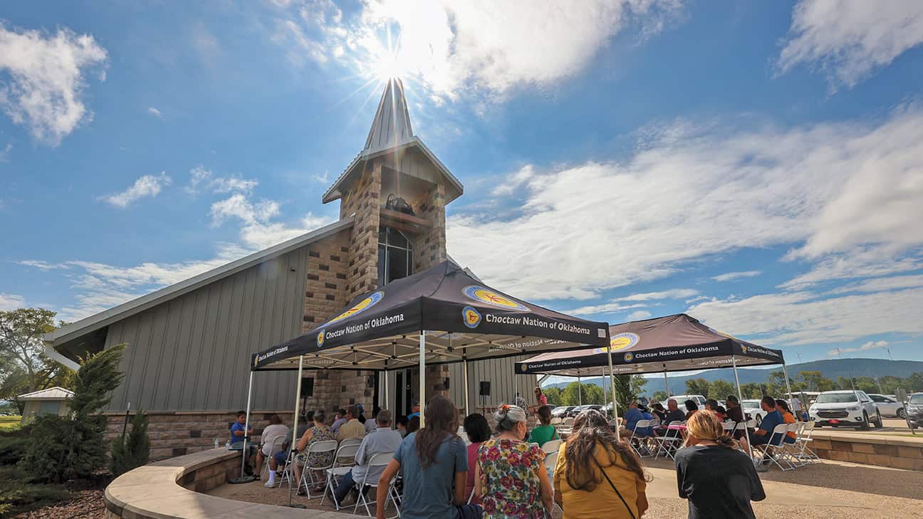 An overflow area was set up outside the chapel this year to allow for even more people to attend the worship service on Sunday morning.