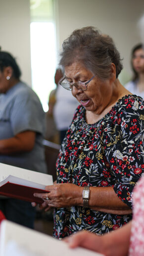 Choctaw traditional hymns were sung at the church service on Sunday morning during the Labor Day Festival.