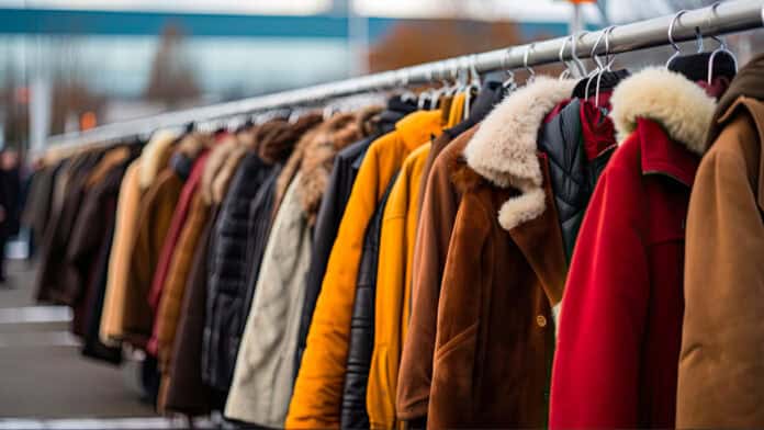 A rack of winter coats for all ages.