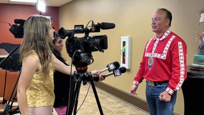 Chief Batton getting interviewed by ABC 10 and News 12.