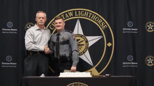 Picture left to right: Lighthorse Chief of Police Michael Woodruff and Patrolman Christian L. Minyen